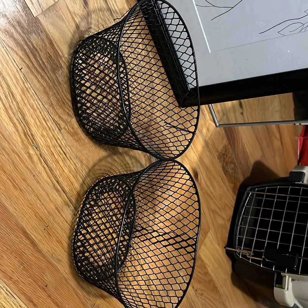 2 black wire baskets